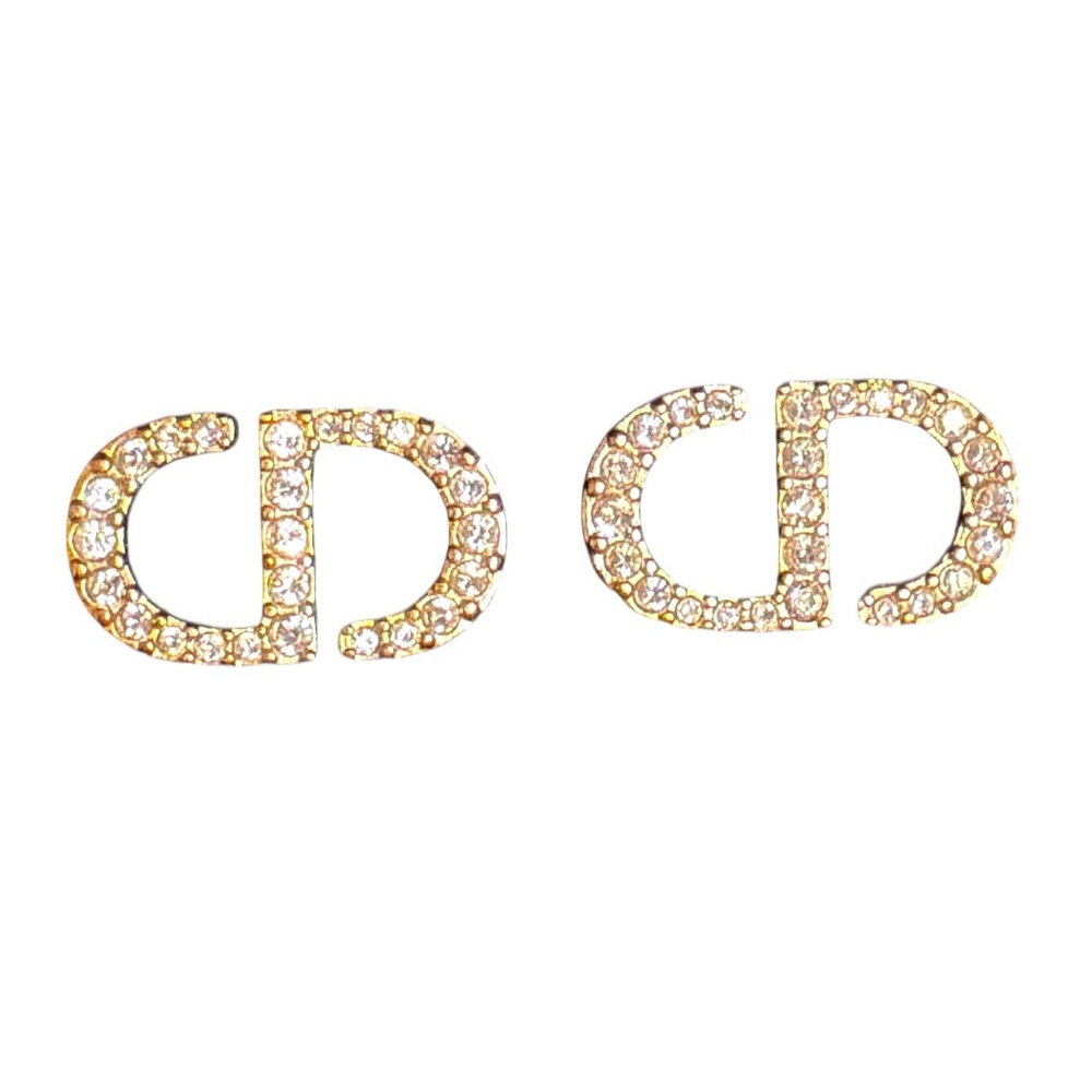 DIOR Gold Rhinestone CD Logo Stud Earrings